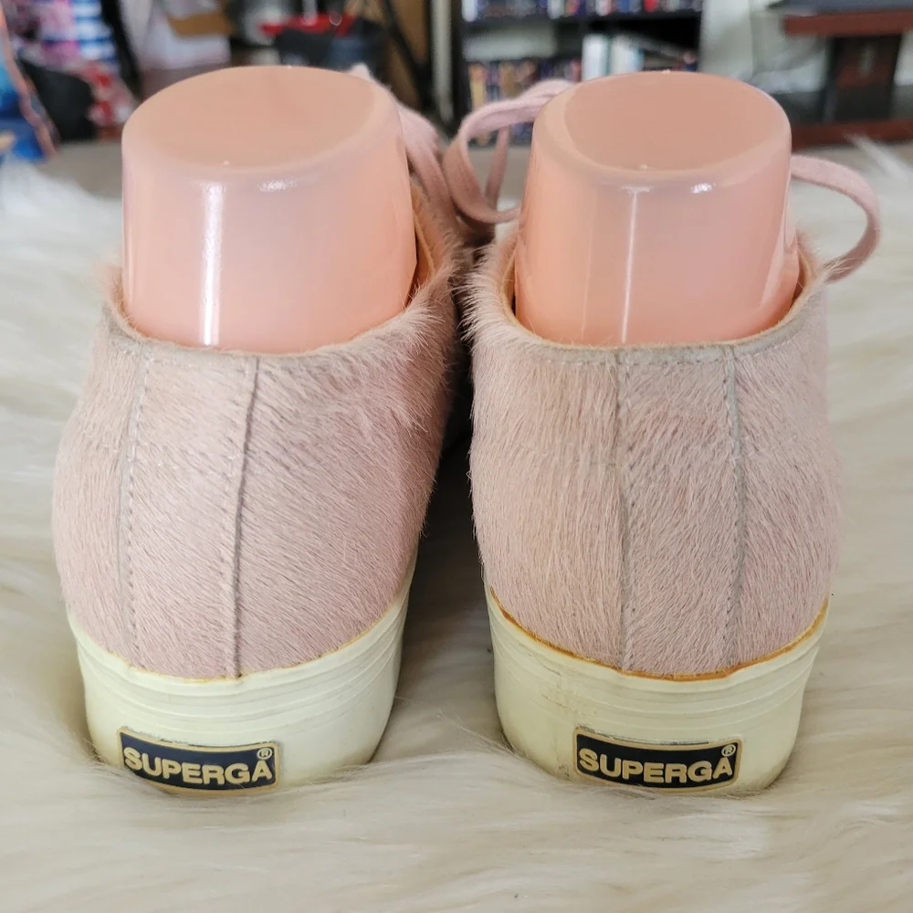 Superga Pink Calf Hair Platform Lace-Up Sneakers Sz W10/M8.5 EUC S009KN0 UNISEX - Picture 7 of 10